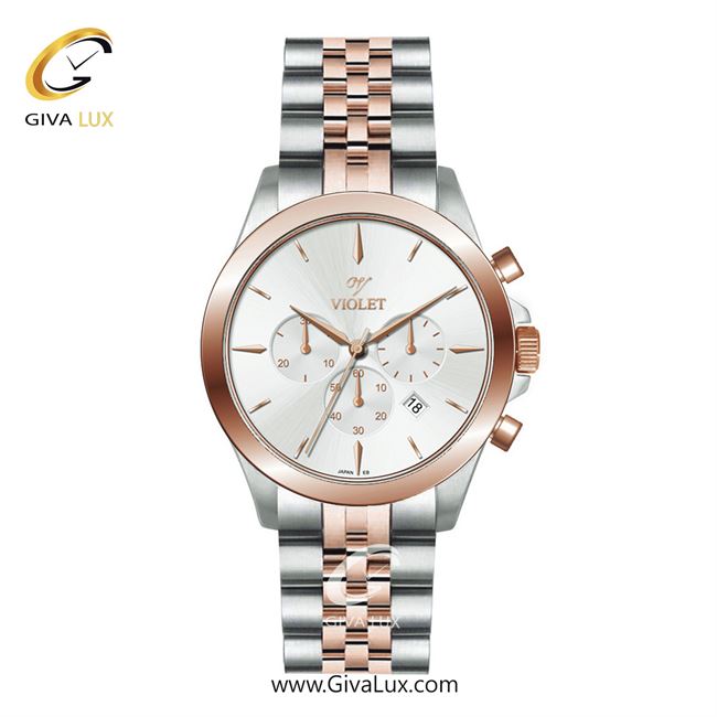 ساعت مچی اورجینال مردانه ویولت VIOLET سه موتوره کرنوگراف رزگلد-نقره ای | رزگلد-نقره ای| نقره ای| کد رفرنس 0624/2